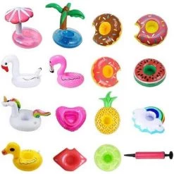 ABCRITAL 15 Pièces Mignonne & Grande Flottabilité Kit De Porte Gobelet Gonflable Prime Avec Pompe À Air Libre Pour Piscine Jacuzzi Luau Party (15 Pièces)