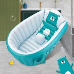 ABCRITAL Baignoire Gonflable Pour Bébé, Cuve Piscine Pour Été Bain Souple, Baignoire Anti-Glissante Pliable Voyage Epais Bébé Bain Douche Bassine Siège, Bain Pour Bébé(Bébés De 0 À 46 Mois) -Piscine Soldes Boutique 58345165 5
