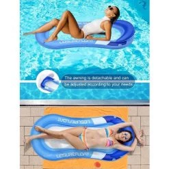 LTS FAFA Lit Piscine Géant Piscine Flotteur Gonflable Natation Flottante De D'amusement D'éTé Lit Flottant Avec Tête De Lit Pliable Pour Piscine Pour Des Adultes (Bleu) -Piscine Soldes Boutique 58824930 3