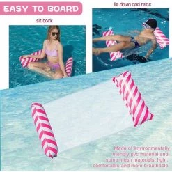 LTS FAFA Hamac Gonflable Piscine,Hamac Gonflable à Rayures,Matelas Gonflable Flottant,Pliable Hamac D'eau,Hamac D'eau 4 En 1,Les Meilleurs Cadeaux D'été Pour Adultes Et Enfants (Rose) -Piscine Soldes Boutique 58824939 4