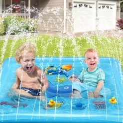 LTS FAFA Peradix Tapis De Jet D'eau, PVC Durable Sprinkler Splash Pad, Jouets D'arrosage Pour Enfants, Jouets D'eau Exterieur D'Eté Pour Piscine Jardin Plage (Bleu)