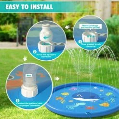 LTS FAFA Tapis Enfant De Jet D'eau 170CM PVC Tapis De Pulvérisation D'éclaboussure D'eau Piscine De Jeux Natte Et Avec Jet Fontaine Pour Enfant,Splash Sprinkle Play Pad Mat Garçons Et Filles (Bleu) -Piscine Soldes Boutique 59153872 3