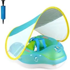 ZOLGINAH Ouée Bébé, Bouee Pour Bebe, Bébé Siège De Piscine Avec Auvent Amovible De Bouee Bebe, Bouée Gonflable Pour Enfants Anneau De Natation, Bouee Bebe Piscine Pour 6 - 36 Mois (L)