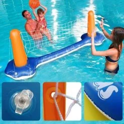 ZOLGINAH Ensemble De Volleyball Gonflable, Jeux Piscine Aire Enfant Exterieur Filet De Volleyball Et Panier De Basket Jeux D'adresse Flotant Avec Balles -Piscine Soldes Boutique 59345069 3