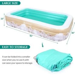 ZOLGINAH Piscines Gonflables Rectangulaire Familiale, 241cm X 142cm X 56cm, FêTe Aquatique D'éTé Piscines Familiales Enfants, Adultes, Extérieur, Jardin, Arrière-Cour Nager, Vert -Piscine Soldes Boutique 59345392 3