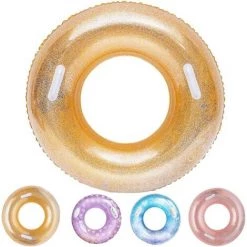 ZOLGINAH Bouée Gonflable, Durable Ronde Gonflable Avec Poignée Matelas D'air Pneumatique Radeau De Piscine Gonflable Flottant Piscine Flottante Anneau Adulte De Taille 120cm- Cercle Doré