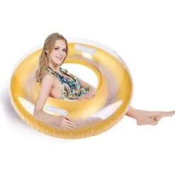 ZOLGINAH Bouée Gonflable, Durable Ronde Gonflable Avec Poignée Matelas D'air Pneumatique Radeau De Piscine Gonflable Flottant Piscine Flottante Anneau Adulte De Taille 120cm- Cercle Doré -Piscine Soldes Boutique 59346093 5