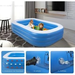 ZOLGINAH Piscine Gonflable, Piscine Gonflable Rectangulaire, Piscines Familiales De Grande Taille - Épaisseur 0,4 Mm - Pour Adultes Et Enfants - Intérieur Et Extérieur (300 X 180 X 56 Cm) -Piscine Soldes Boutique 59346594 5