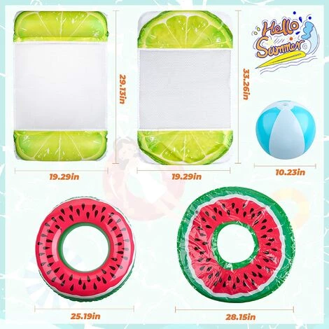 ZOLGINAH Hamac Flottant Piscine Pour Enfants, 2 Pièces Hamac Gonflable Pour Piscine Avec Anneau De Bain Pastèque Et Ballon De Plage, Multi-Usage Hamac De Piscine Portable Pour Garçons Et Filles (4Pcs) 3 ZOLGINAH Hamac Flottant Piscine Pour Enfants, 2 Pièces Hamac Gonflable Pour Piscine Avec Anneau De Bain Pastèque Et Ballon De Plage, Multi-Usage Hamac De Piscine Portable Pour Garçons Et Filles (4Pcs)