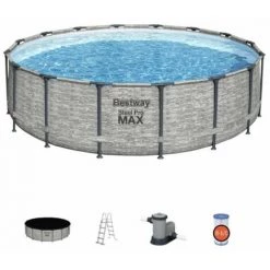 Kit Piscine Bestway POWER STEEL SWIM VISTA POOL Ronde Ø488x122cm Effet Pierre Grise