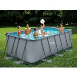 VENTE-UNIQUE.COM Piscine Tubulaire Rectangulaire Anthracite Avec Pompe Filtrante à Cartouche - L400 X L200 X H122 Cm - BANTAYAN - Gris Anthracite