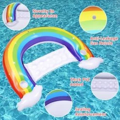 GRID COOL Flottantes Hamac Arc-en-Ciel, Flotteur Gonflable Avec Porte-gobelets, Hamac Gonflable Piscine Hamacs D'eau, Lit Flottant Gonflable Flotteur Bouée ​Piscine Pour Piscine Plage Enfant Adulte -Piscine Soldes Boutique 60029712 3