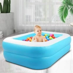 PESCE Piscine Gonflable Carrée Jeu D'été En Plein Air Jardin Jouet Pulvérisation D'eau Pour Les Enfants De La Famille Bébé Adulte Deuxième Bague Bleu Blanc Quatre Tailles (155 * 108 * 46cm)