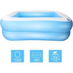 PESCE Piscine Gonflable Carrée Jeu D'été En Plein Air Jardin Jouet Pulvérisation D'eau Pour Les Enfants De La Famille Bébé Adulte Deuxième Bague Bleu Blanc Quatre Tailles (155 * 108 * 46cm) -Piscine Soldes Boutique 60169402 4