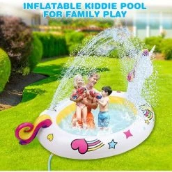 AOUGO Pataugeoire Gonflable De Licorne, 230*126*106 CM Piscine Multifonctionnelle Pour Enfants Avec Pulvérisation D'eau à La Queue Et Beau Motif, Grand Cadeau D'été Pour Les Enfants 3+ -Piscine Soldes Boutique 60281787 2