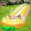 AOUGO 483 X 196 Cm Toboggan Pour Enfants - Double Voie Extra Large - Arroseur Gonflable Pour Enfants Et Tout-petits - Jeux De Piscine En Plein Air