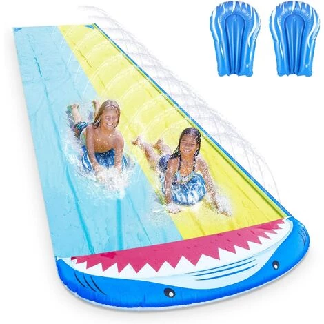 AOUGO Tapis De Glisse à Eau, 4.8 X 1.4M Forme De Requin Double Toboggan Gonflable Piscine,Tapis Eau Avec 2 Planches De Bodyboard ,Pelouse De Jardin Extérieur Water Slip And Slide 3 AOUGO Tapis De Glisse à Eau, 4.8 X 1.4M Forme De Requin Double Toboggan Gonflable Piscine,Tapis Eau Avec 2 Planches De Bodyboard ,Pelouse De Jardin Extérieur Water Slip And Slide