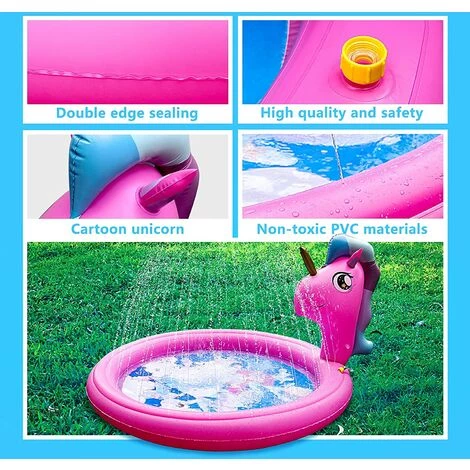 AOUGO Splash Pad Sprinkler Pad Childhood Pool, Large 70 Inch Splash Pad Children Summer Outdoor Toys Gonflable Water Toys (Licorne Sirene) 6 AOUGO Splash Pad Sprinkler Pad Childhood Pool, Large 70 Inch Splash Pad Children Summer Outdoor Toys Gonflable Water Toys (Licorne Sirene) – Image 4