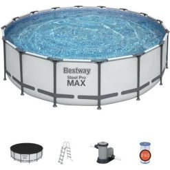Kit Piscine Hors Sol Tubulaire BESTWAY Steel Pro Max™ - 488 X 122 Cm - Ronde (Avec Un Filtre A Cartouche, Une Bâche Et Une é -Piscine Soldes Boutique 60689859 4