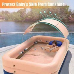 BAICCCF Piscine Gonflable,150CMx160x68CM Piscine Portable Hors Sol Extérieure Avec Auvent Pour Bébé, Enfants, Adultes Piscine Gonflable Pour Jardin Familial -Piscine Soldes Boutique 60740317 3