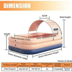 BAICCCF Piscine Gonflable, 150CMx160x68CM Piscine Portable Hors Sol Extérieure Avec Auvent Pour Bébé, Enfants, Adultes Piscine Gonflable Pour Jardin Familial 8 BAICCCF Piscine Gonflable, 150CMx160x68CM Piscine Portable Hors Sol Extérieure Avec Auvent Pour Bébé, Enfants, Adultes Piscine Gonflable Pour Jardin Familial -Piscine Soldes Boutique 60740322 2