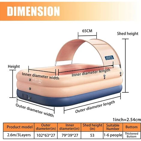 BAICCCF Piscine Gonflable, 150CMx160x68CM Piscine Portable Hors Sol Extérieure Avec Auvent Pour Bébé, Enfants, Adultes Piscine Gonflable Pour Jardin Familial 4 BAICCCF Piscine Gonflable, 150CMx160x68CM Piscine Portable Hors Sol Extérieure Avec Auvent Pour Bébé, Enfants, Adultes Piscine Gonflable Pour Jardin Familial – Image 2