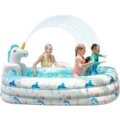 BAICCCF 240CMx165CMx60CM Piscines Gonflables Centre De Jeu Hors Sol Pour Kiddie Toddler Adulte Avec Spray Licorne, Piscine Familiale