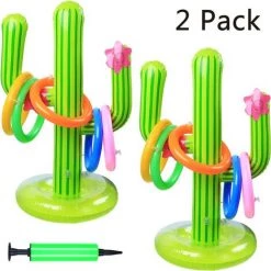 BAICCCF Piscine Gonflable L'ensemble De Jeu De Lancer D'anneaux De Cactus Gonflables Comprend 2 Pièces De Cactus Gonflables, 10 Pièces D'anneaux Gonflables Pour La Piscine D'été, La Plage, Les Fournitures De Fête Luau