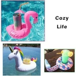 BAICCCF 10 Pcs Piscine Gonflable Porte-Boissons Flottants Porte-Boissons Gonflables, Licorne Flamingo Donut Ananas Sirène Crabe Amour Coeur Palmier Pastèque -Piscine Soldes Boutique 60740350 4