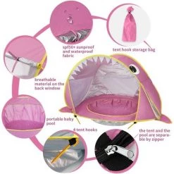 BAICCCF Piscine Enfant Tente De Plage Pour Bébé Pink-Pop Up Avec Piscine, Tente Abri Solaire Requin Portable Avec Protection UPF UV 50+ Pour Tout-petit âgé De 3 à 72 Mois -Piscine Soldes Boutique 60740355 4
