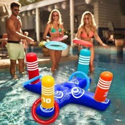 BAICCCF 4 Pcs Piscine Gonflable Cross Ring Toss Anneau De Piscine Gonflable Toss Jeu De Piscine Jouets Anneau De Piscine Flottant Avec Anneaux Pour Jeu De Piscine D'eau Multijoueur Enfant