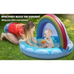BAICCCF Piscine Enfant Piscine Gonflable 90CMX60CM Rainbow Blow Up Kiddie Pool Mini Piscine Gonflable Water Baby Shade Beach Tent Pool Portable Wading Pool Avec Canopy For Outdoor Backyard For Kids Toddler -Piscine Soldes Boutique 60740600 3