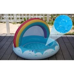 BAICCCF Piscine Enfant Piscine Gonflable 90CMX60CM Rainbow Blow Up Kiddie Pool Mini Piscine Gonflable Water Baby Shade Beach Tent Pool Portable Wading Pool Avec Canopy For Outdoor Backyard For Kids Toddler -Piscine Soldes Boutique 60740600 4
