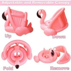BAICCCF Piscine Enfant Flotteur De Piscine Pour Bébé Flamant Rose Avec Auvent Flotteurs De Natation Gonflables Pour Enfants, Flotteur De Piscine Pour Tout-petits -Piscine Soldes Boutique 60740601 3