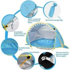 BAICCCF Piscine Enfant Tente De Plage Pour Bébé Blue-Pop Up Avec Piscine, Tente Abri Solaire Requin Portable Avec Protection UPF UV 50+ Pour Tout-petit âgé De 3 à 72 Mois 10 BAICCCF Piscine Enfant Tente De Plage Pour Bébé Blue-Pop Up Avec Piscine, Tente Abri Solaire Requin Portable Avec Protection UPF UV 50+ Pour Tout-petit âgé De 3 à 72 Mois -Piscine Soldes Boutique 60740604 4
