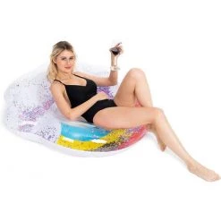 BAICCCF Piscine Gonflable 117 X 112 X 35 Cm Flotteur De Piscine Gonflable Géant Arc-en-ciel Avec Paillettes à L'intérieur,chaise Longue De Radeau De Piscine D'été Pour Adultes Et Enfants -Piscine Soldes Boutique 60740714 2