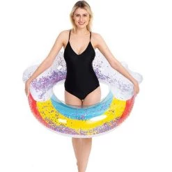 BAICCCF Piscine Gonflable 117 X 112 X 35 Cm Flotteur De Piscine Gonflable Géant Arc-en-ciel Avec Paillettes à L'intérieur,chaise Longue De Radeau De Piscine D'été Pour Adultes Et Enfants -Piscine Soldes Boutique 60740714 3