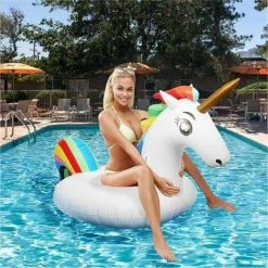 BAICCCF Piscine Enfant Flotteur Gonflable Blanc De Piscine De Licorne, Flotteur Géant Pour Enfants, Adultes, Plage, Piscine, Fête, Décorations De Radeau De Salon
