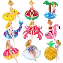 BAICCCF 9 PCS Piscine Gonflable Piscine Floaties Piscine Anneau De Fête Accessoires Porte-Boisson Gonflable Pour 30 CM Fille Poupées Tasse Dessous De Verre Pour Enfants Piscine Jouets