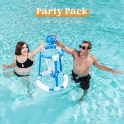 BAICCCF Piscine Gonflable 2 Balles Et Pompe Bleue, Cerceau De Basket-ball Gonflable, Jeu De Basket-ball Aquatique, Jouets De Piscine Pour Enfants Et Adultes, Jeu De Cerceau De Basket-ball Flottant Pour Piscine -Piscine Soldes Boutique 60740884 4