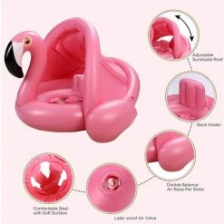 BAICCCF Piscine Enfant Flotteur De Piscine Rose Pour Bébé Avec Auvent, Anneau De Natation Gonflable Flamingo, Jouets De Parasol De Piscine Pour Bébés Filles Garçons Tout-petits -Piscine Soldes Boutique 60740886 5