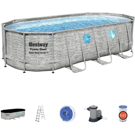 Piscine Tubulaire 549 X 274 X 122 Cm BESTWAY Ovale Power Steel Hublots Echelle Bâche 4 Saisons Piscine Hors Sol Grise 4 Piscine Tubulaire 549 X 274 X 122 Cm BESTWAY Ovale Power Steel Hublots Echelle Bâche 4 Saisons Piscine Hors Sol Grise – Image 2