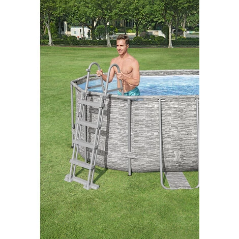 Piscine Tubulaire 549 X 274 X 122 Cm BESTWAY Ovale Power Steel Hublots Echelle Bâche 4 Saisons Piscine Hors Sol Grise 6 Piscine Tubulaire 549 X 274 X 122 Cm BESTWAY Ovale Power Steel Hublots Echelle Bâche 4 Saisons Piscine Hors Sol Grise – Image 4