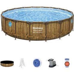 Piscine Tubulaire Ø 549 X 122 Cm Ronde BESTWAY Power Steel Swim Vista Avec Hublots Piscine Hors Sol Effet Bois -Piscine Soldes Boutique 60806394 2