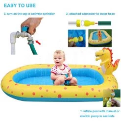TANCYCO Piscine D'arrosage Pour Enfants, Piscine D'arrosage Gonflable Dinosaure 3 En 1 Pour Tout-petits Intérieur Et Extérieur, Grande Taille Arroseur Splash Pad été Jouets D'eau Pour Jardin, Fête, Jardin, Plage -Piscine Soldes Boutique 61346197 3