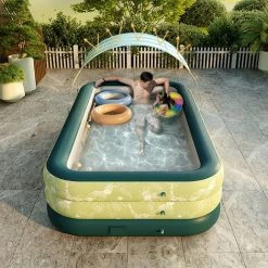 LIFCAUSAL Auto Inflation Piscine Résistant Au Soleil Gonflable Flotteur Radeau Auvent Amovible Pour La Fête Extérieure De L'eau Dans La Cour (Vert 2,1 Mètres) -Piscine Soldes Boutique 63627877 2