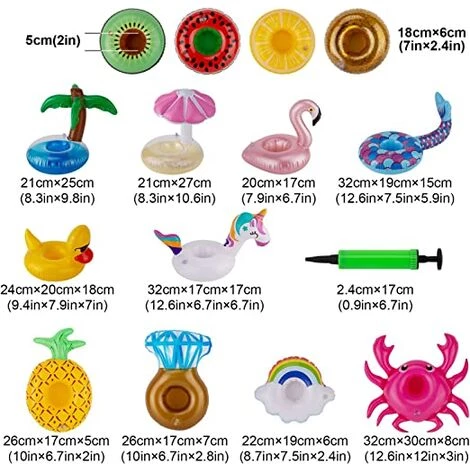 LIFCAUSAL Lot De 14 Porte-gobelets Gonflables Avec 1 Pompe à Air, Jolis Sous-verres Pour Décorations De Fête De Piscine D'été, Jouets De Baignoire Amusants Pour Enfants. 4 LIFCAUSAL Lot De 14 Porte-gobelets Gonflables Avec 1 Pompe à Air, Jolis Sous-verres Pour Décorations De Fête De Piscine D'été, Jouets De Baignoire Amusants Pour Enfants. – Image 2