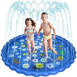 JUNJUN-Tapis Enfant De Jet D'eau, 170cm PVC Durable Antidérapant Tapis De Pulvérisation D'éclaboussure D'eau Eau Piscine, Jeu D'eau Extérieurs Jouets Pour Filles Et Garçons