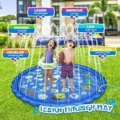 JUNJUN-Tapis Enfant De Jet D'eau, 170cm PVC Durable Antidérapant Tapis De Pulvérisation D'éclaboussure D'eau Eau Piscine, Jeu D'eau Extérieurs Jouets Pour Filles Et Garçons -Piscine Soldes Boutique 63874094 5