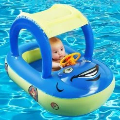 BAICCCF Piscine Enfant Flotteur De Piscine Pour Bébé Avec Auvent UPF 50+, Flotteur De Natation Gonflable En Forme De Voiture Avec Siège De Sécurité Pare-soleil, Flotteur De Natation Pour Bébé Pour Tout-petits Enfants De 6 à 36 Mois